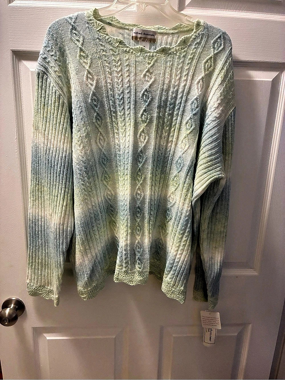 alfred dunner Cable Knit Crewneck Sweater in Green & Blue Size 3X NWT